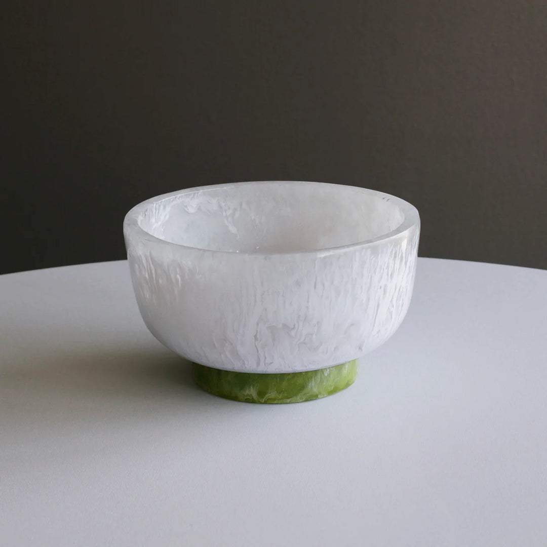RESIN Rio Small Bowl with Base (White and Green)