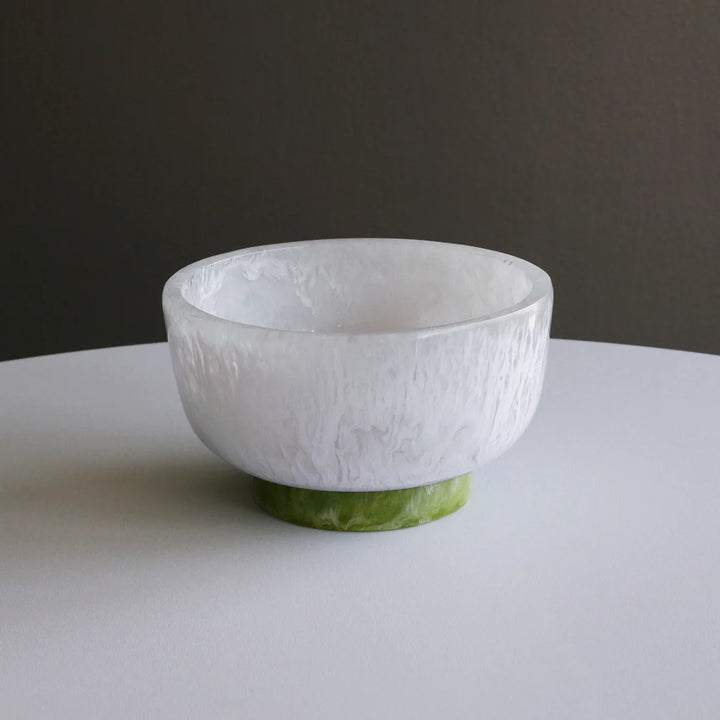 RESIN Rio Small Bowl with Base (White and Green)