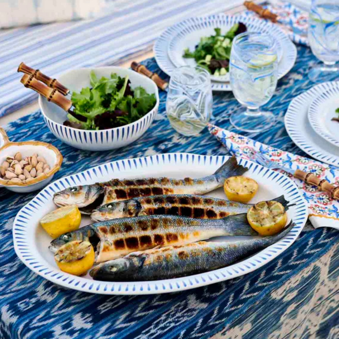 Sitio Stripe 17" Serving Platter - Delft Blue