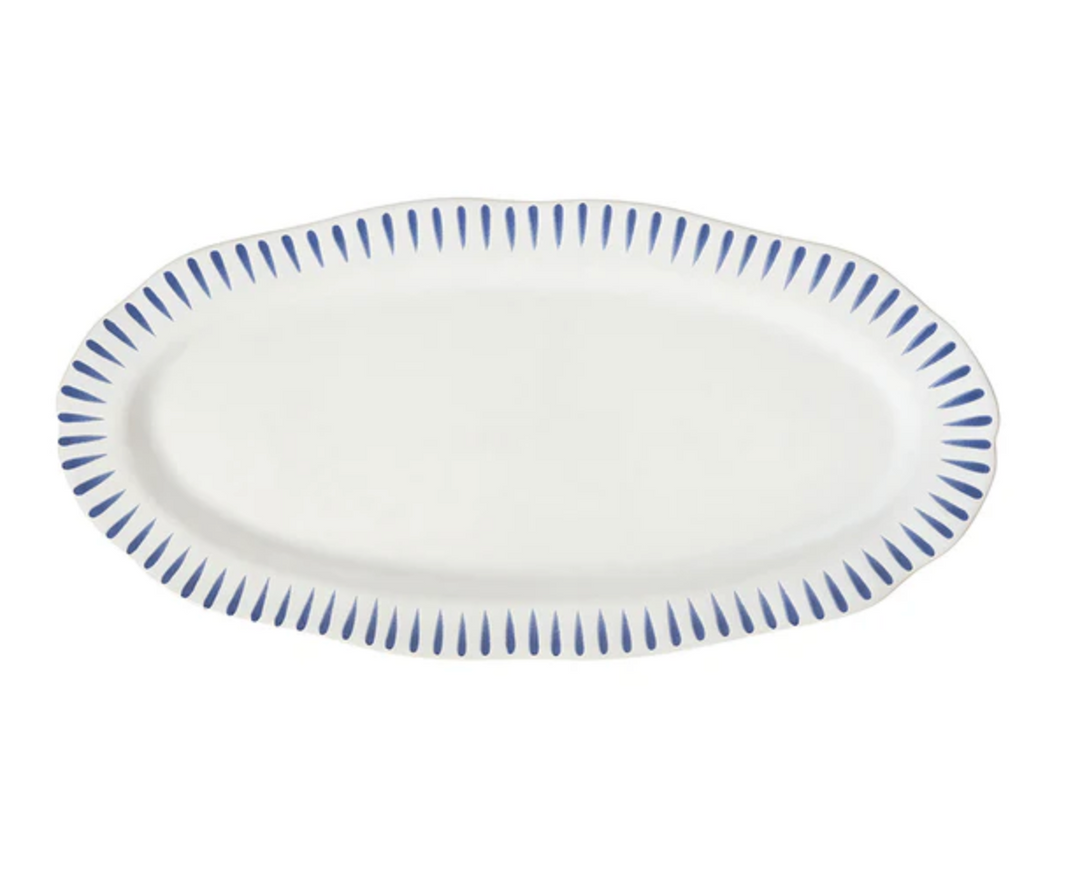 Sitio Stripe 15" Hostess Tray - Delft Blue