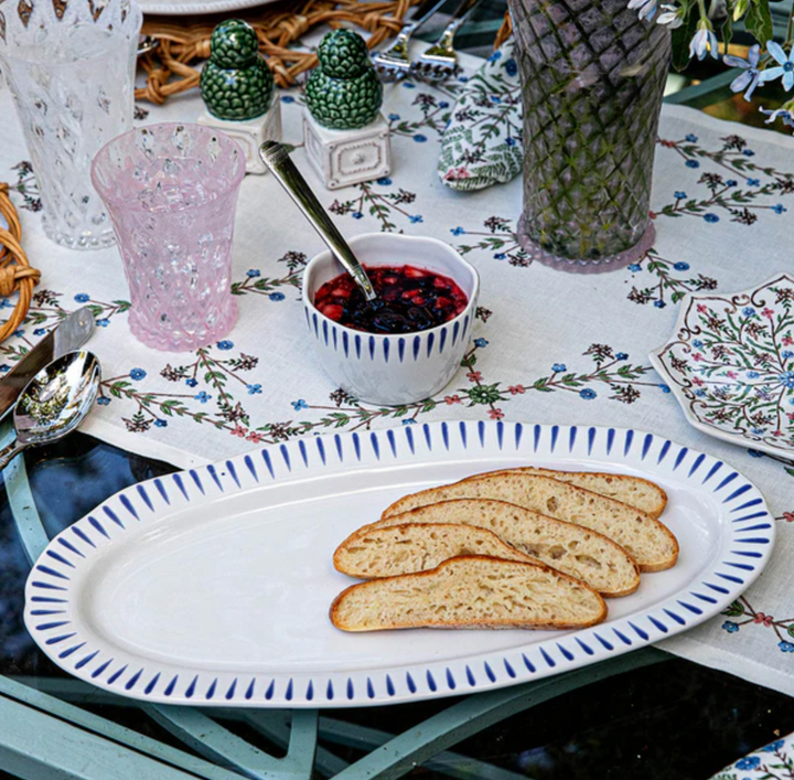Sitio Stripe 15" Hostess Tray - Delft Blue